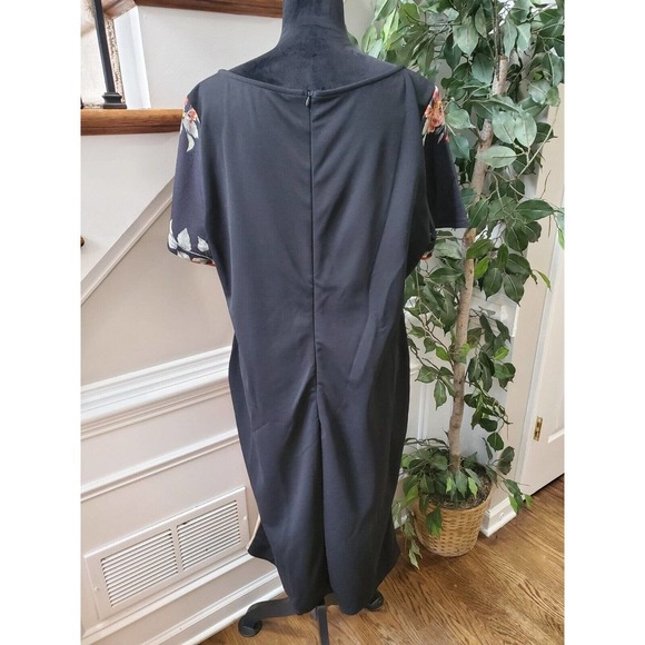 SHEIN Women Black Floral Polyester Round Neck Short Sleeve Knee Length Dress 4XL - Picture 6 of 12